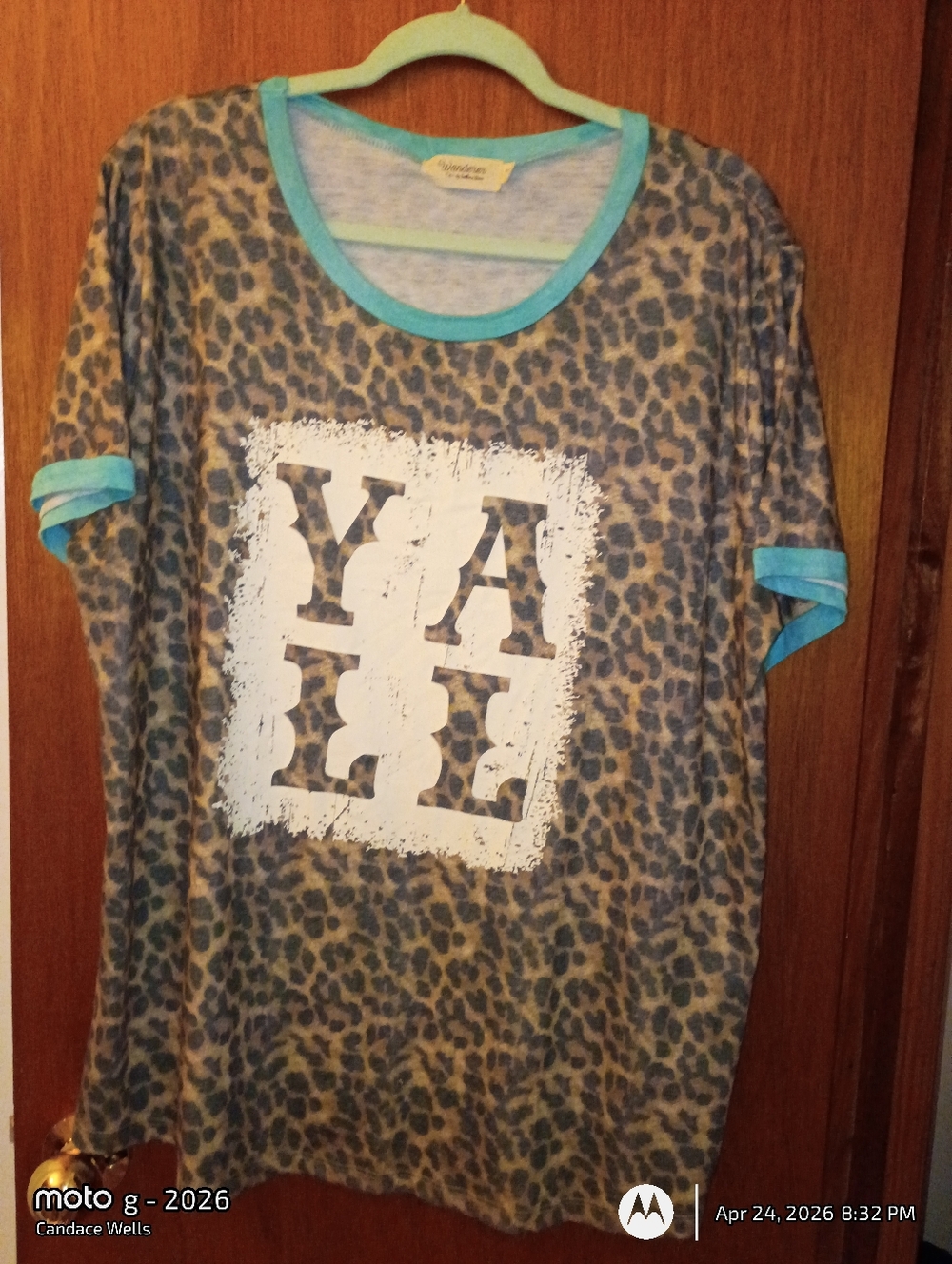 YALL, Graphic Leopard Tee with Teal Trim